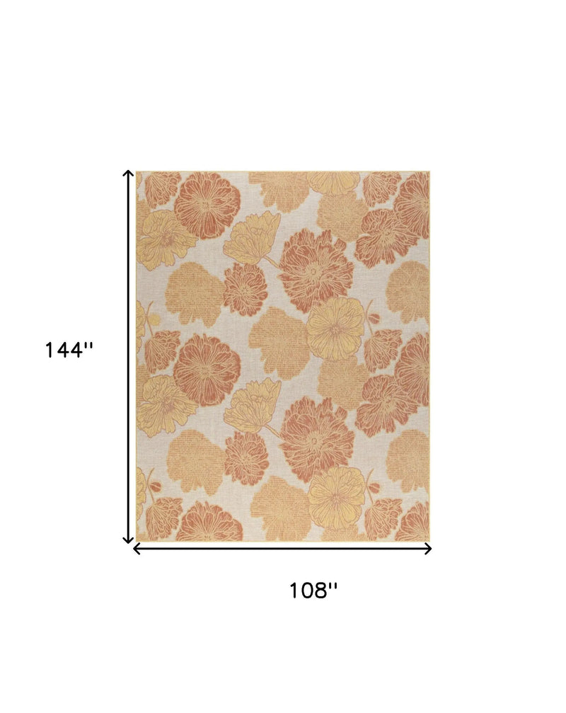 9' X 12' Coral And Ivory Floral Indoor Outdoor Area Rug Homeroots Outdoor