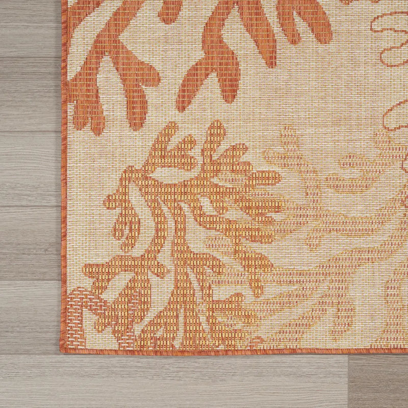 9' X 12' Coral And Ivory Nautical Indoor Outdoor Area Rug Homeroots Outdoor