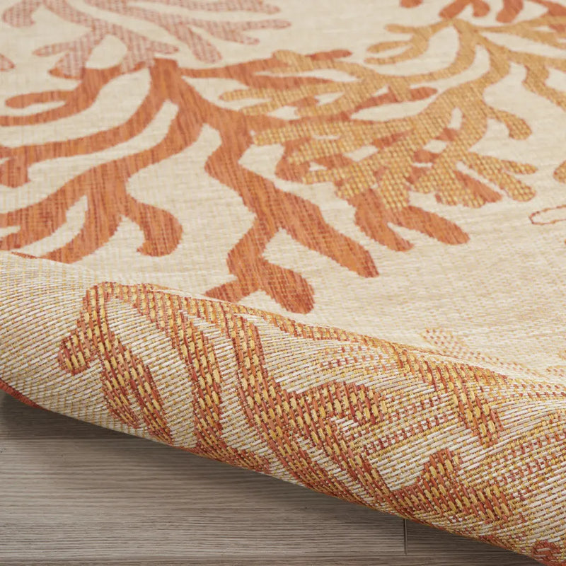 9' X 12' Coral And Ivory Nautical Indoor Outdoor Area Rug Homeroots Outdoor