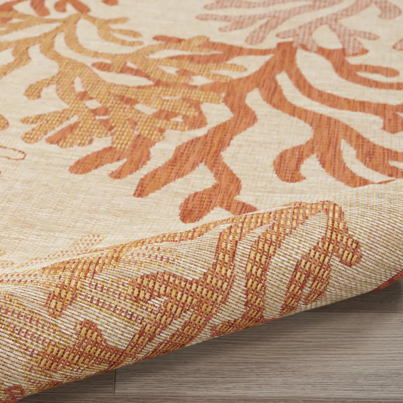 9' X 12' Coral And Ivory Nautical Indoor Outdoor Area Rug Homeroots Outdoor