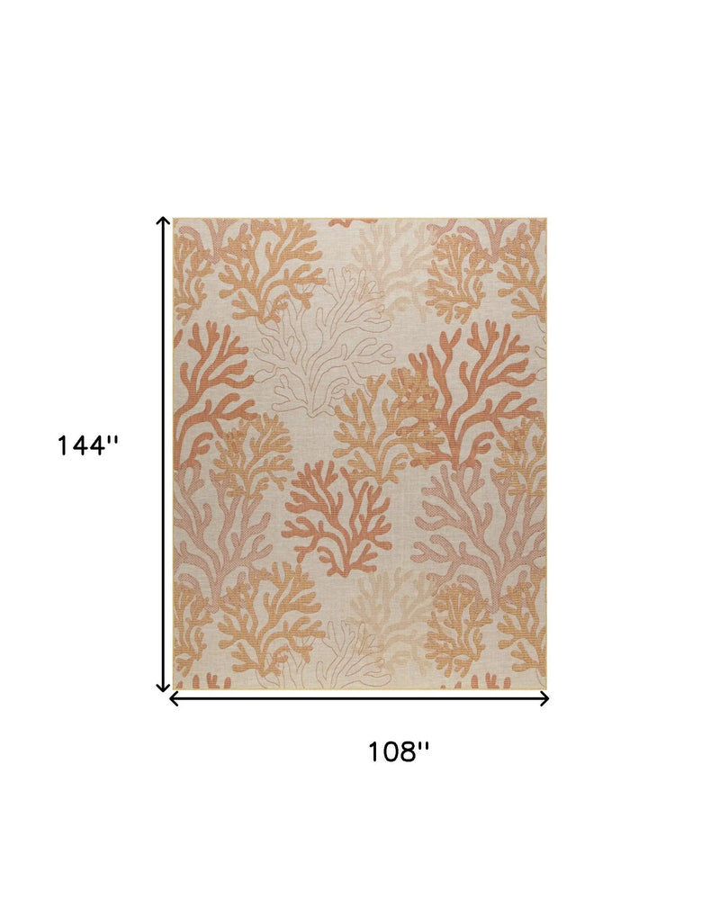 9' X 12' Coral And Ivory Nautical Indoor Outdoor Area Rug Homeroots Outdoor