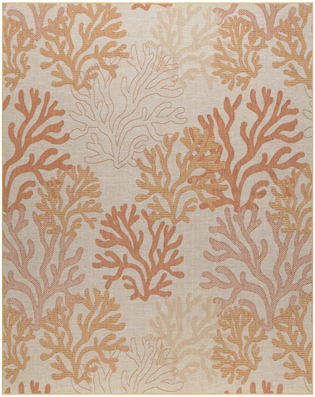 9' X 12' Coral And Ivory Nautical Indoor Outdoor Area Rug Homeroots Outdoor
