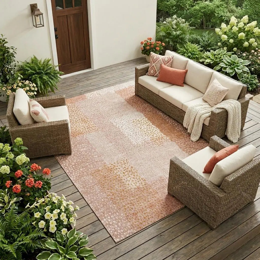 9' X 12' Coral And Orange Abstract Washable Indoor Outdoor Area Rug Homeroots Outdoor