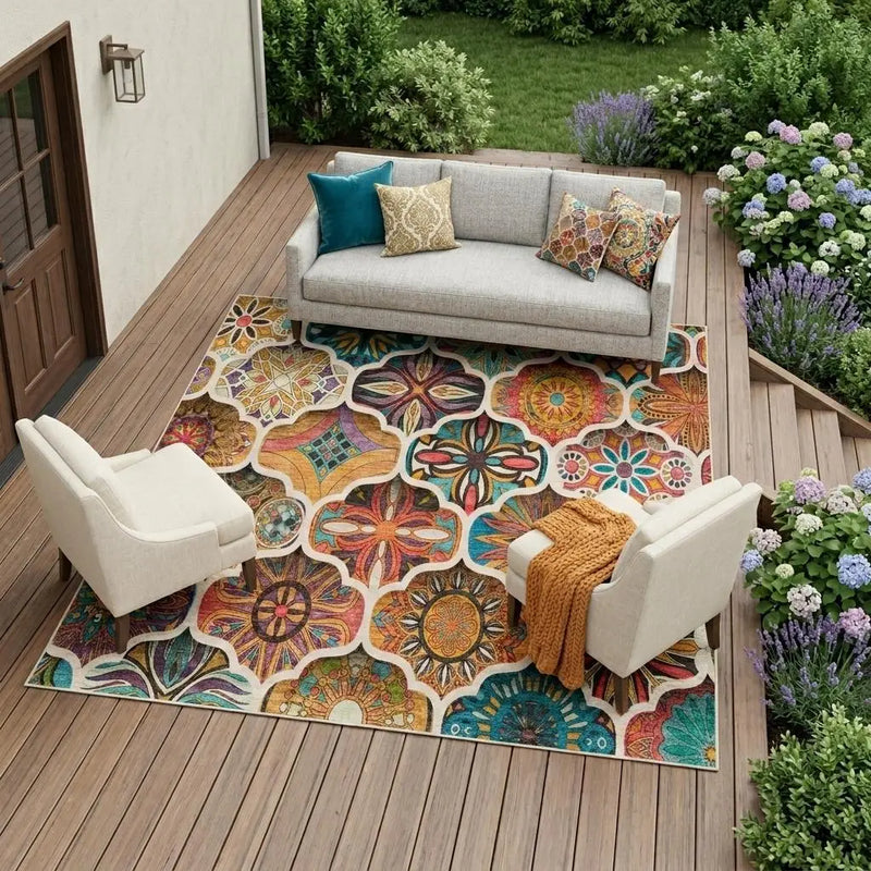 9' X 12' Coral And Orange Ogee Washable Indoor Outdoor Area Rug Homeroots Outdoor