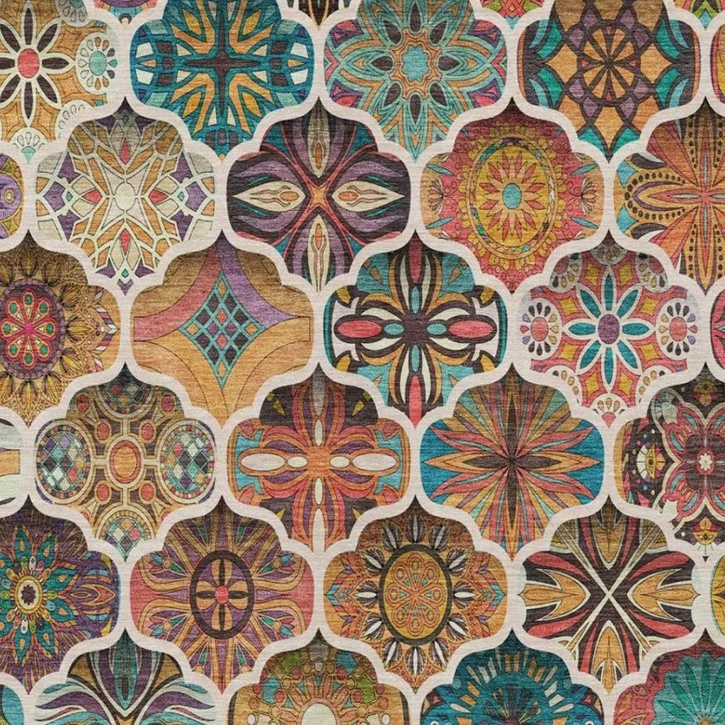 9' X 12' Coral And Orange Ogee Washable Indoor Outdoor Area Rug Homeroots Outdoor