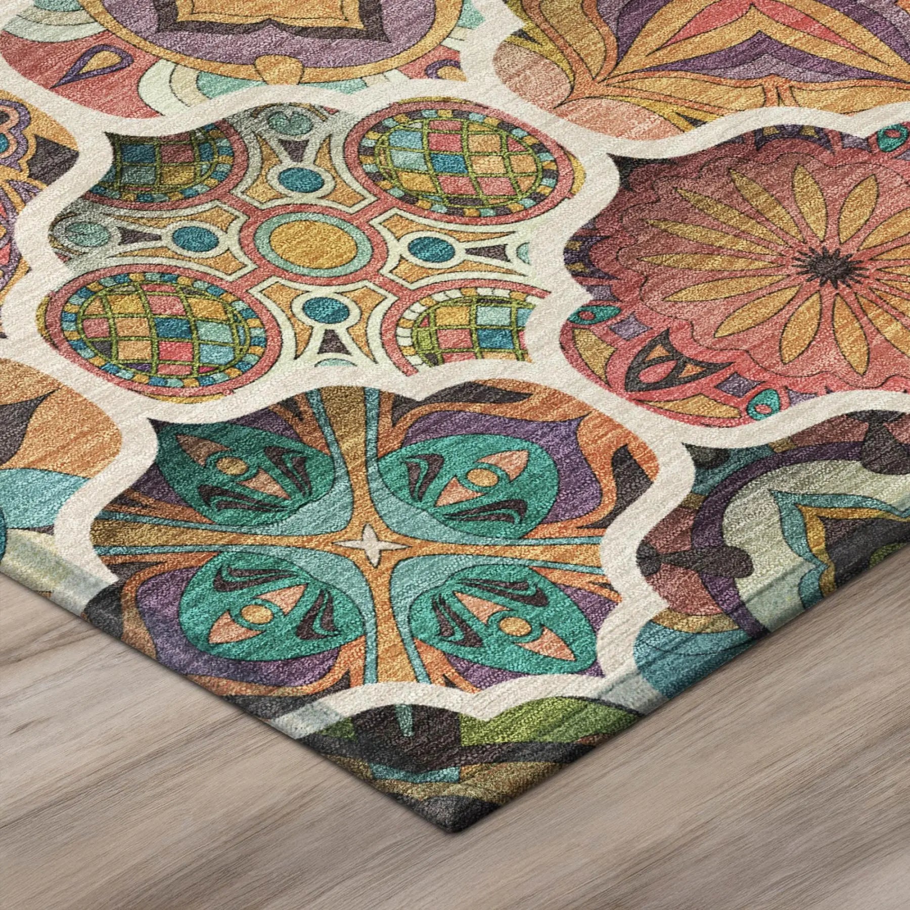 9' X 12' Coral And Orange Ogee Washable Indoor Outdoor Area Rug Homeroots Outdoor