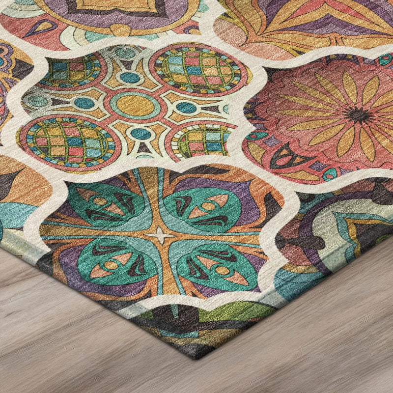 9' X 12' Coral And Orange Ogee Washable Indoor Outdoor Area Rug Homeroots Outdoor