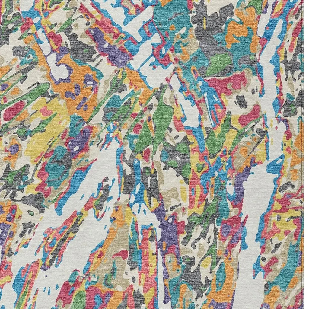 9' X 12' Cream And Green Abstract Washable Indoor Outdoor Area Rug Homeroots Outdoor