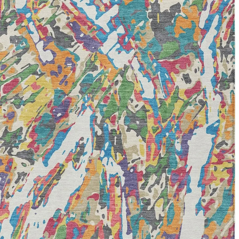 9' X 12' Cream And Green Abstract Washable Indoor Outdoor Area Rug Homeroots Outdoor
