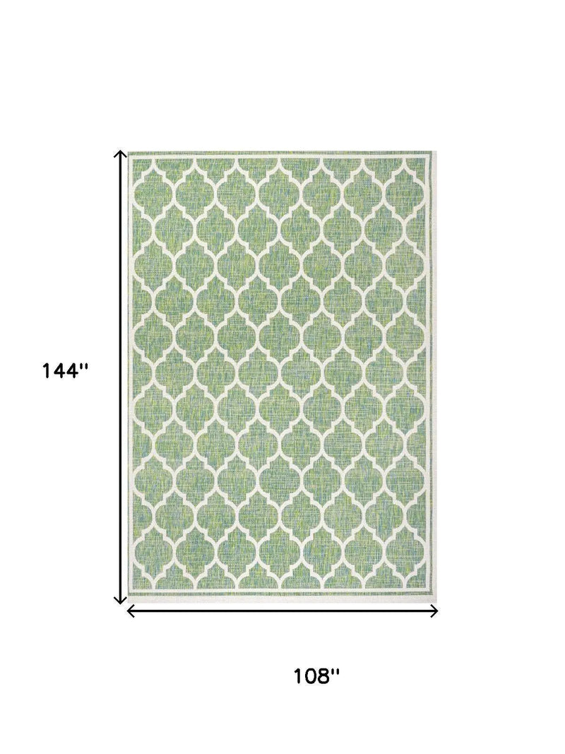 9' X 12' Cream And Green Geometric Indoor Outdoor Area Rug Homeroots Outdoor