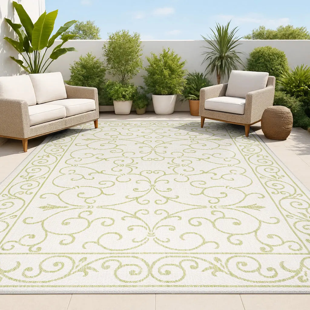 9' X 12' Cream And Green Medallion Indoor Outdoor Area Rug Homeroots Outdoor