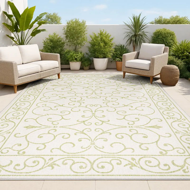 9' X 12' Cream And Green Medallion Indoor Outdoor Area Rug Homeroots Outdoor