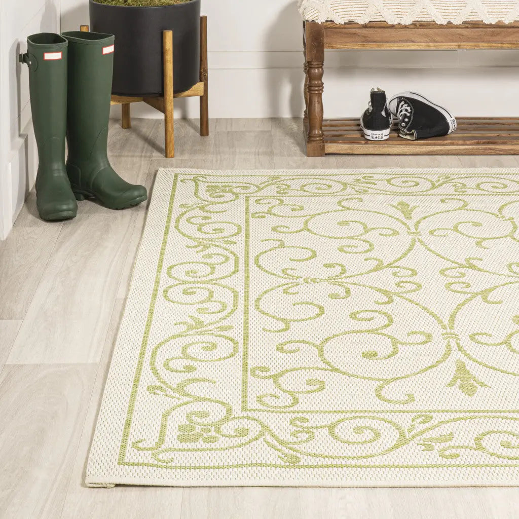 9' X 12' Cream And Green Medallion Indoor Outdoor Area Rug Homeroots Outdoor