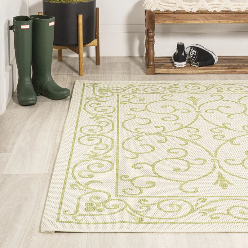 9' X 12' Cream And Green Medallion Indoor Outdoor Area Rug Homeroots Outdoor