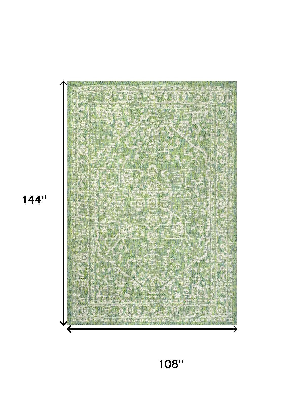 9' X 12' Cream And Green Medallion Indoor Outdoor Area Rug Homeroots Outdoor