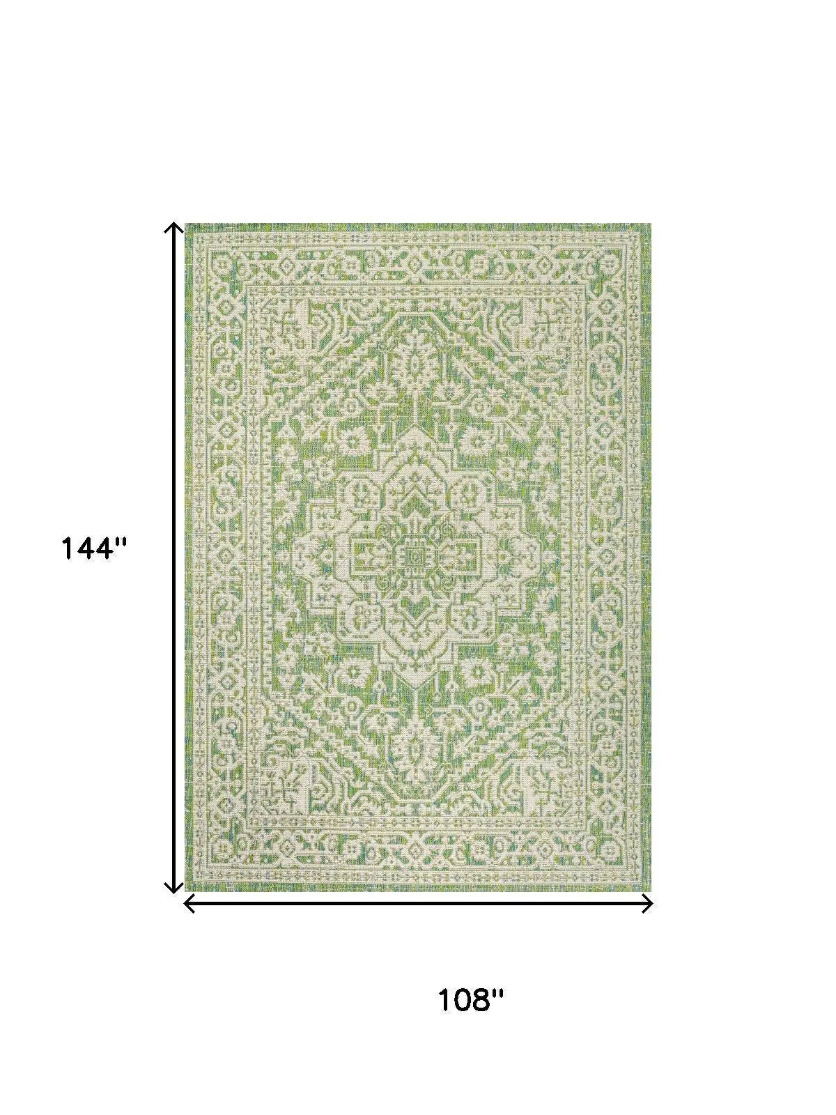 9' X 12' Cream And Green Medallion Indoor Outdoor Area Rug Homeroots Outdoor