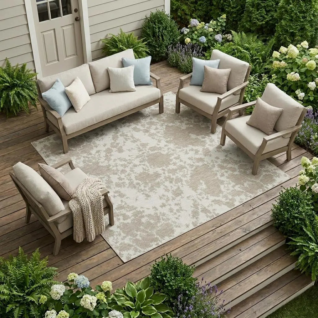 9' X 12' Cream And Ivory Abstract Washable Indoor Outdoor Area Rug Homeroots Outdoor