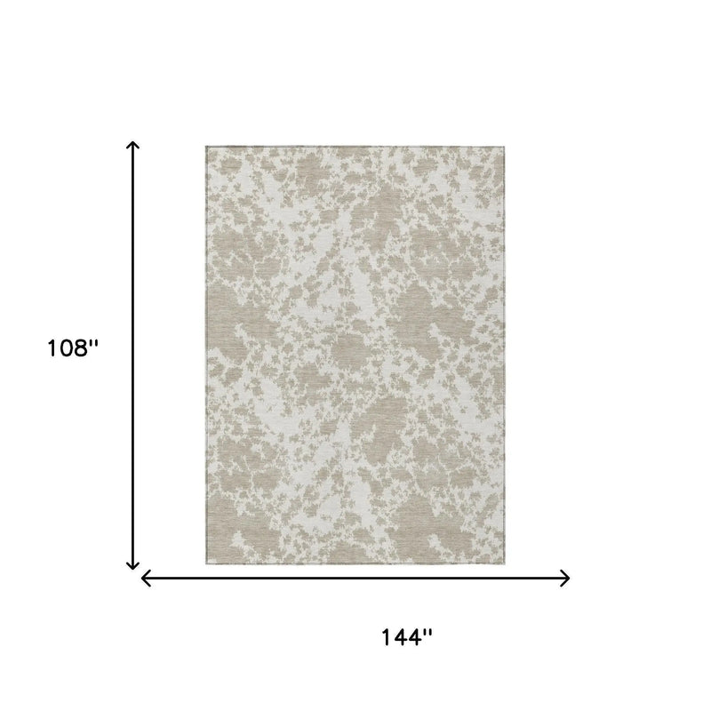 9' X 12' Cream And Ivory Abstract Washable Indoor Outdoor Area Rug Homeroots Outdoor