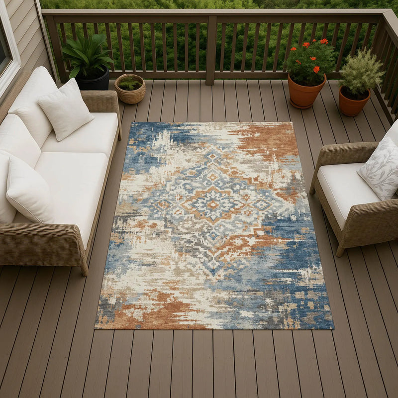 9' X 12' Cream And Ivory Medallion Washable Indoor Outdoor Area Rug Homeroots Outdoor