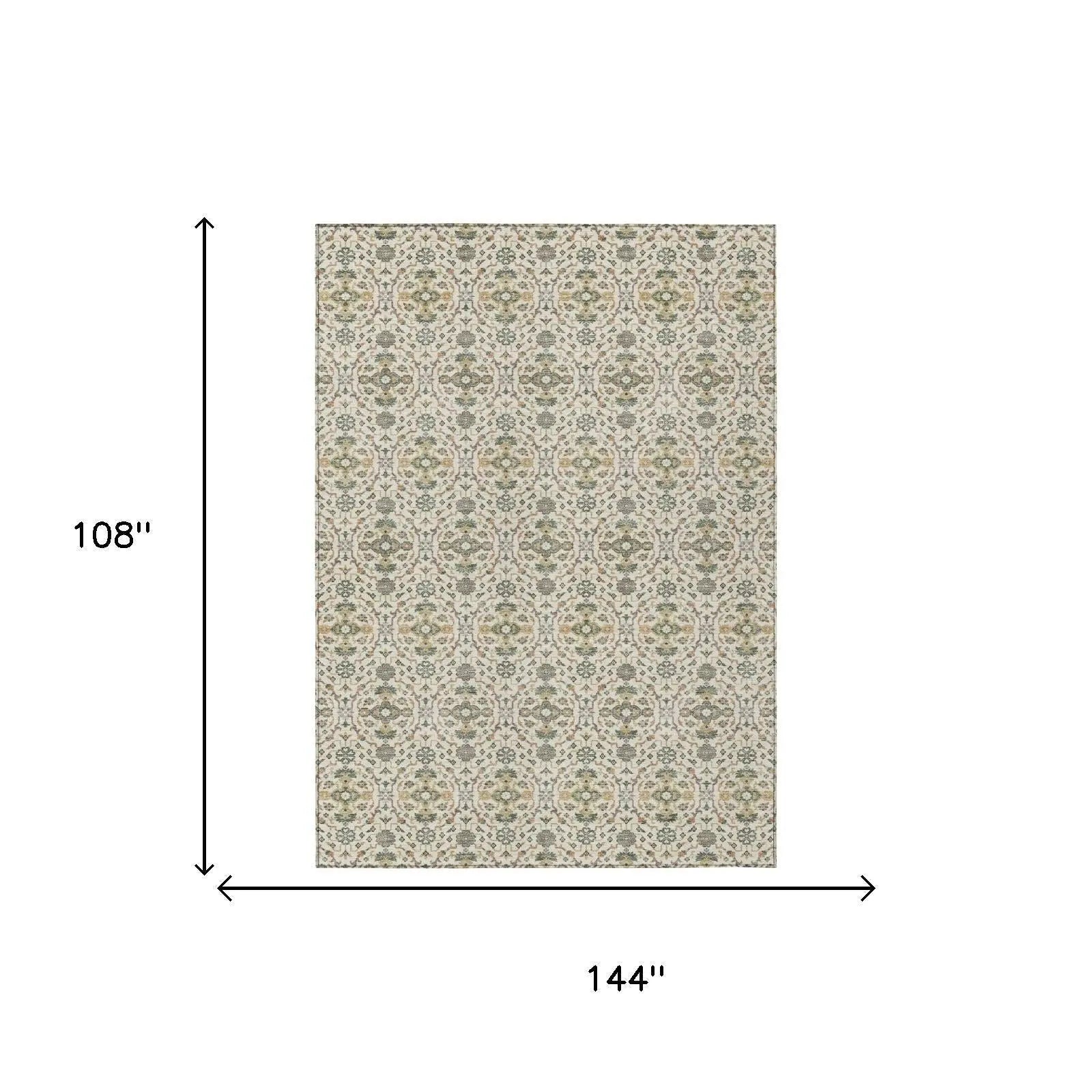 9' X 12' Cream And Ivory Oriental Washable Indoor Outdoor Area Rug Homeroots Outdoor