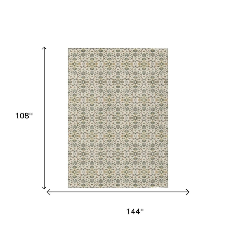9' X 12' Cream And Ivory Oriental Washable Indoor Outdoor Area Rug Homeroots Outdoor