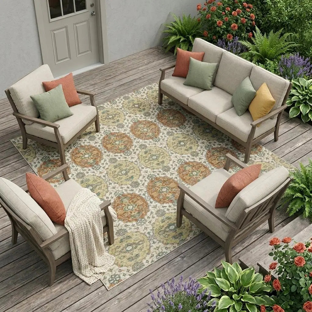 9' X 12' Cream And Ivory Striped Washable Indoor Outdoor Area Rug Homeroots Outdoor