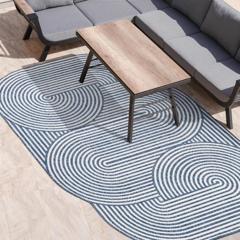 9' X 12' Cream And Navy Blue Abstract Indoor Outdoor Area Rug Homeroots Outdoor