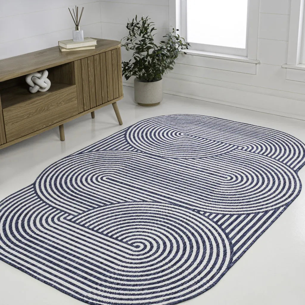 9' X 12' Cream And Navy Blue Abstract Indoor Outdoor Area Rug Homeroots Outdoor