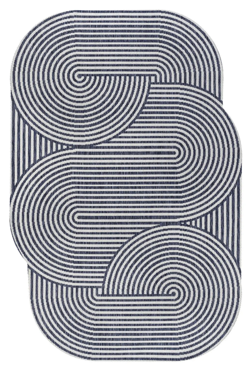 9' X 12' Cream And Navy Blue Abstract Indoor Outdoor Area Rug Homeroots Outdoor