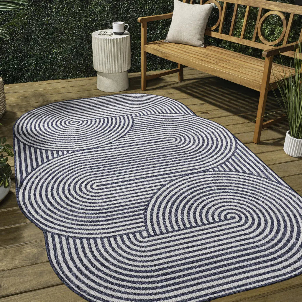 9' X 12' Cream And Navy Blue Abstract Indoor Outdoor Area Rug Homeroots Outdoor