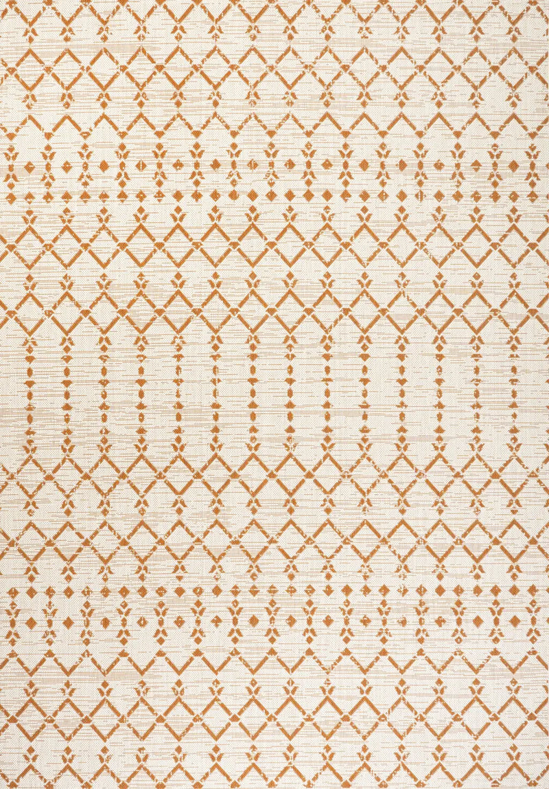 9' X 12' Cream And Orange Trellis Indoor Outdoor Area Rug Homeroots Outdoor