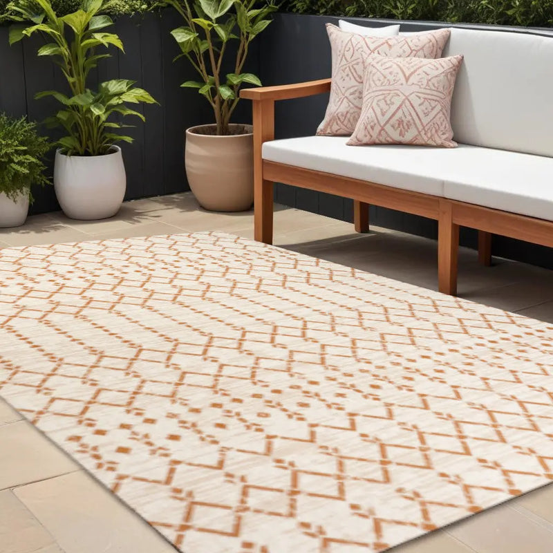 9' X 12' Cream And Orange Trellis Indoor Outdoor Area Rug Homeroots Outdoor