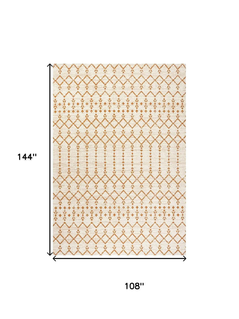 9' X 12' Cream And Orange Trellis Indoor Outdoor Area Rug Homeroots Outdoor