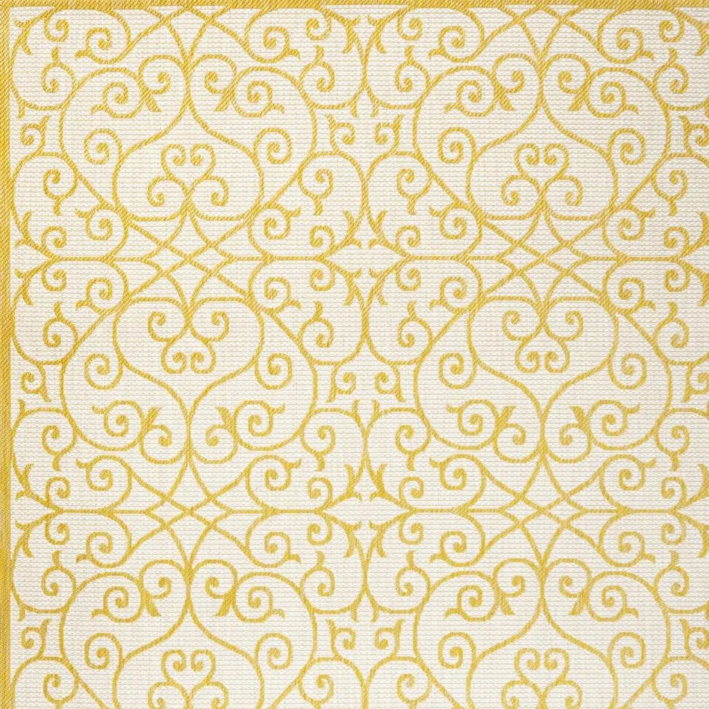 9' X 12' Cream And Yellow Geometric Indoor Outdoor Area Rug Homeroots Outdoor