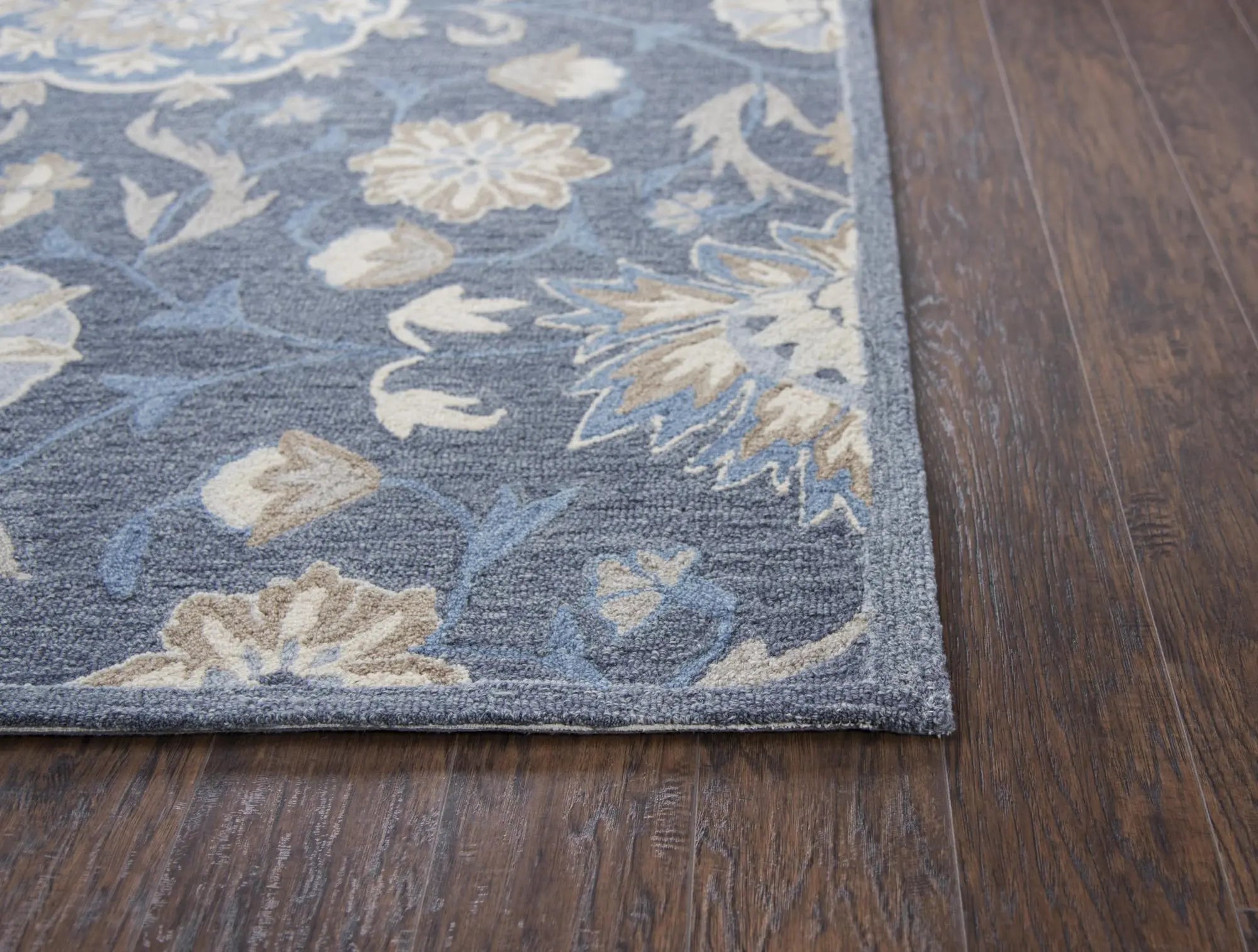 9' X 12' Dark Gray Blue And Tan Wool Floral Hand Tufted Area Rug Homeroots Home Decor