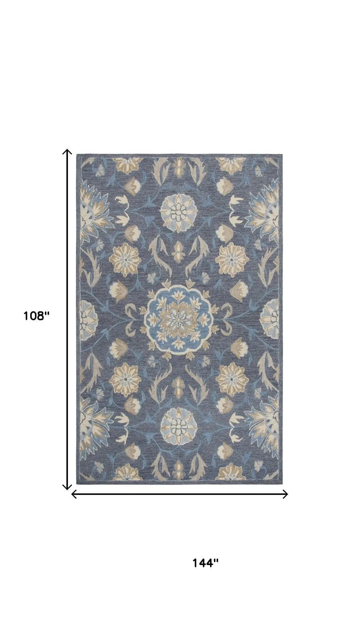 9' X 12' Dark Gray Blue And Tan Wool Floral Hand Tufted Area Rug Homeroots Home Decor