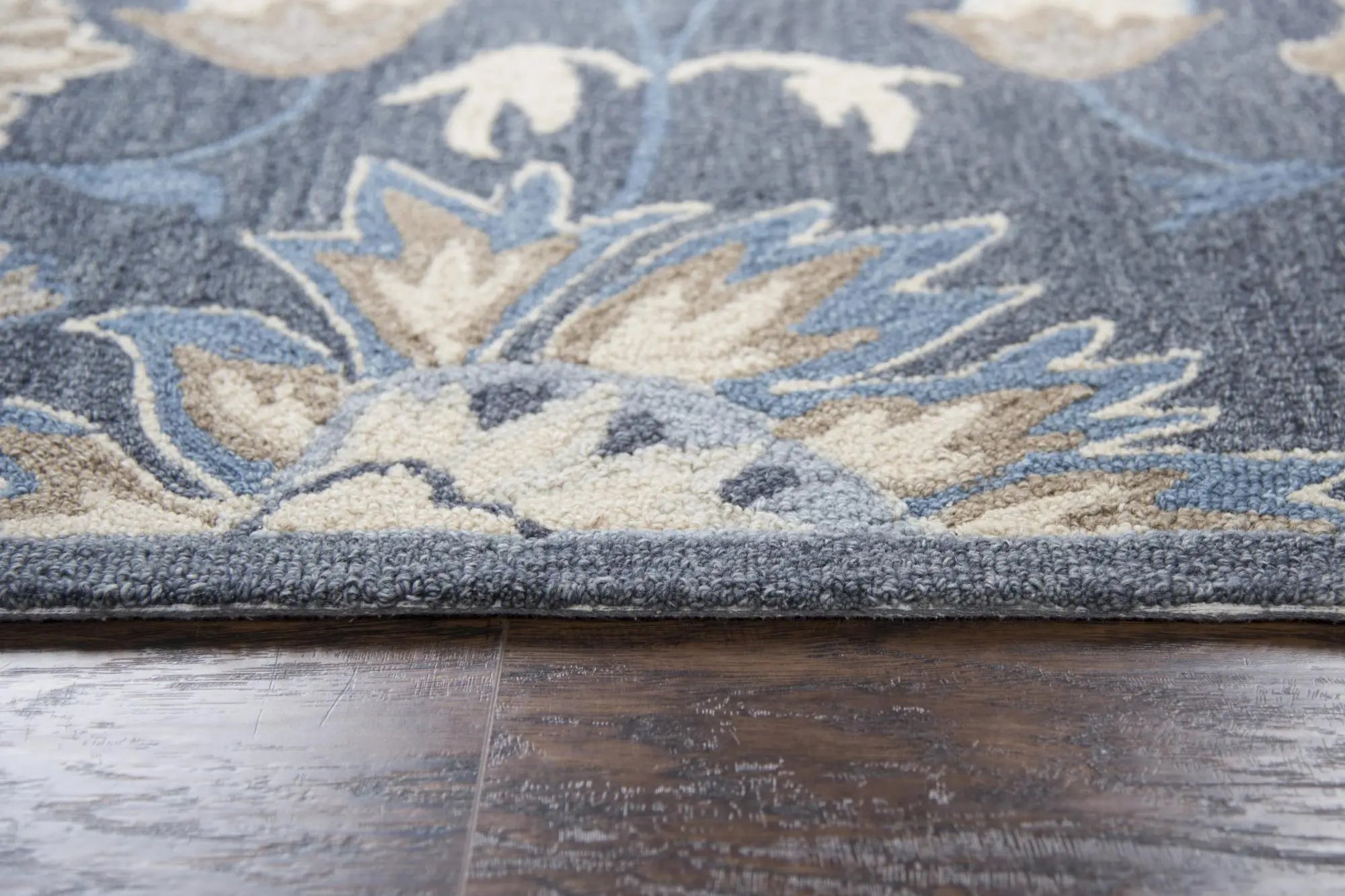9' X 12' Dark Gray Blue And Tan Wool Floral Hand Tufted Area Rug Homeroots Home Decor