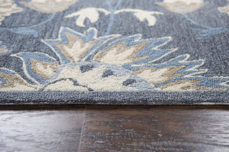 9' X 12' Dark Gray Blue And Tan Wool Floral Hand Tufted Area Rug Homeroots Home Decor