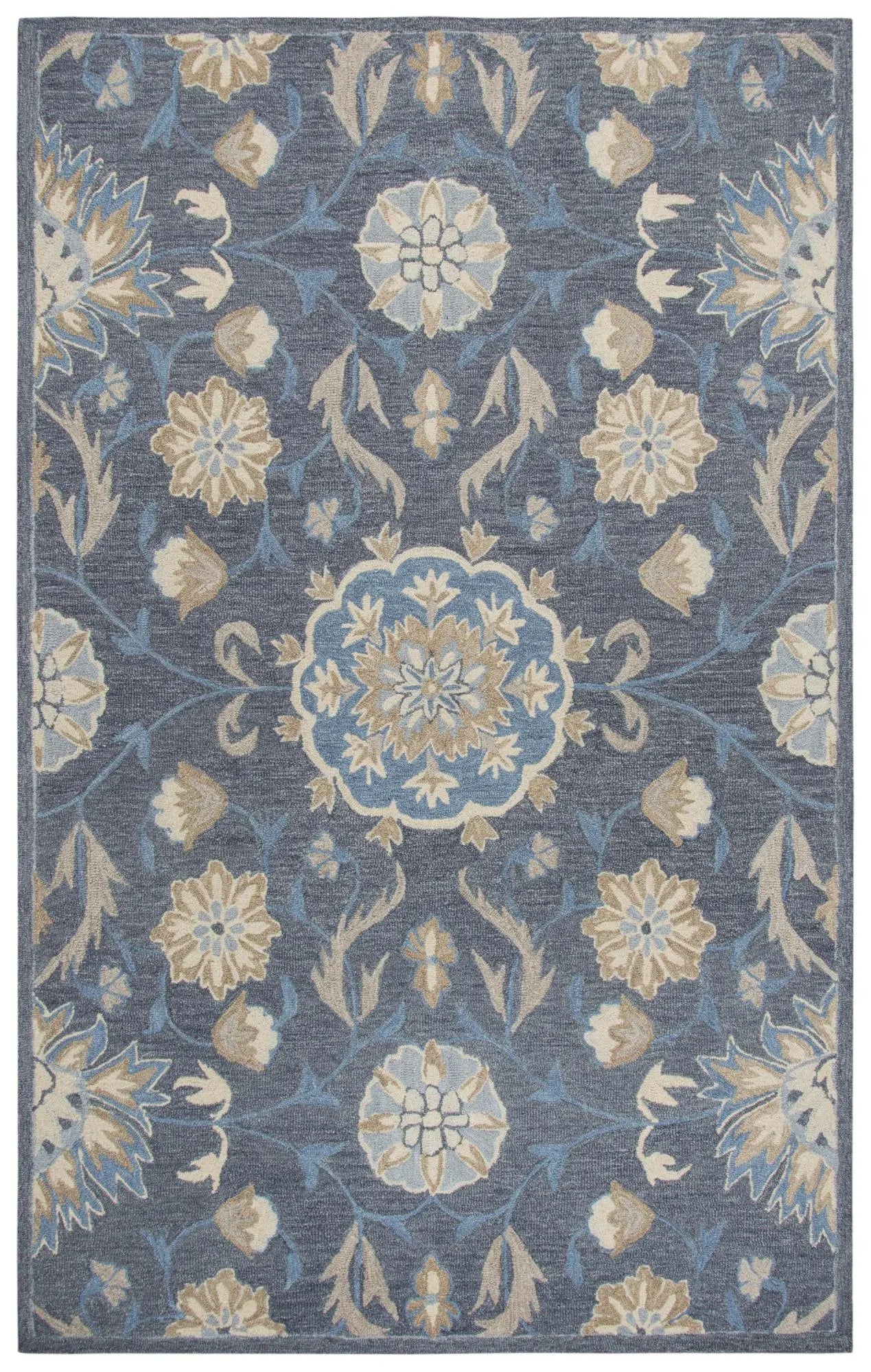 9' X 12' Dark Gray Blue And Tan Wool Floral Hand Tufted Area Rug Homeroots Home Decor