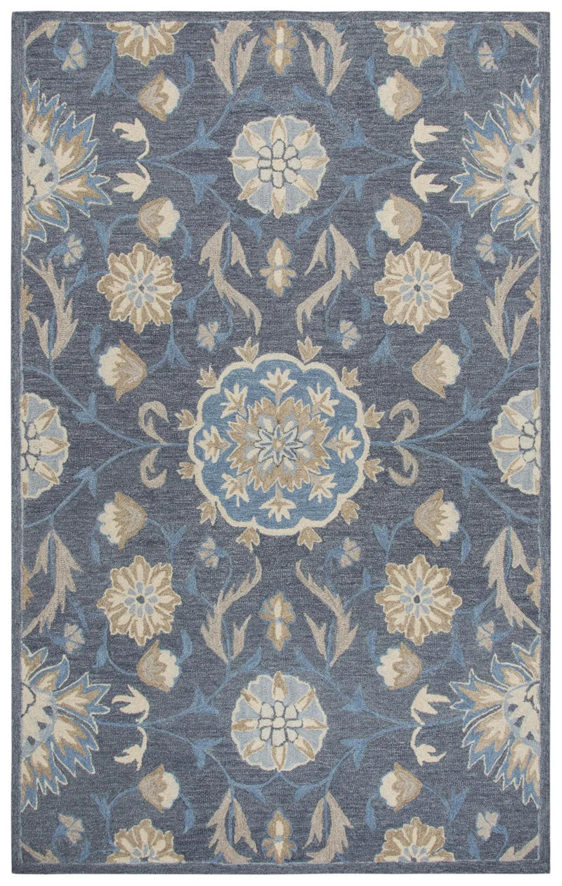 9' X 12' Dark Gray Blue And Tan Wool Floral Hand Tufted Area Rug Homeroots Home Decor