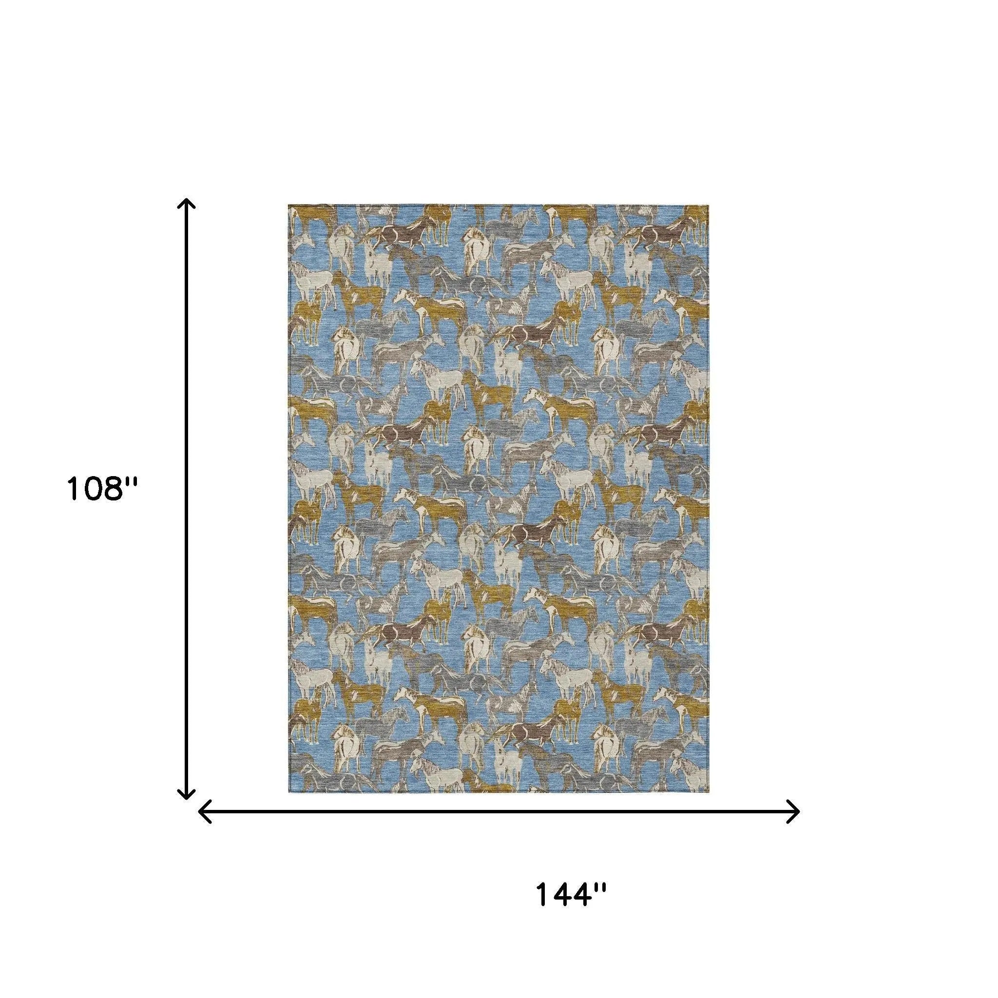 9' X 12' Denim Blue And Beige Horse Washable Indoor Outdoor Area Rug Homeroots Outdoor