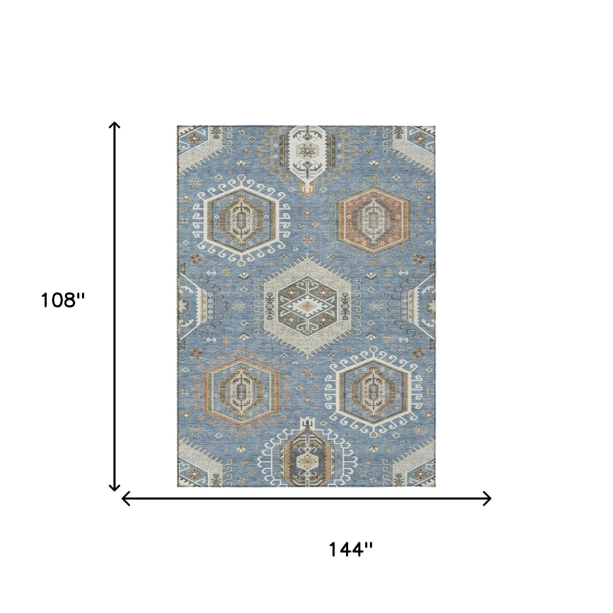 9' X 12' Denim Blue And Beige Tribal Washable Indoor Outdoor Area Rug Homeroots Outdoor