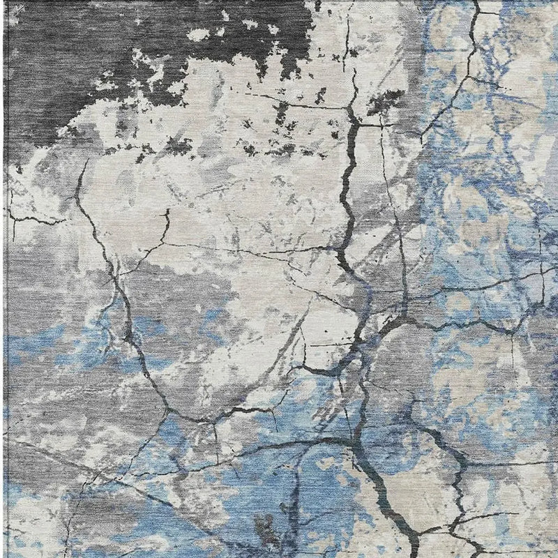 9' X 12' Denim Blue And Blue Abstract Washable Indoor Outdoor Area Rug Homeroots Outdoor