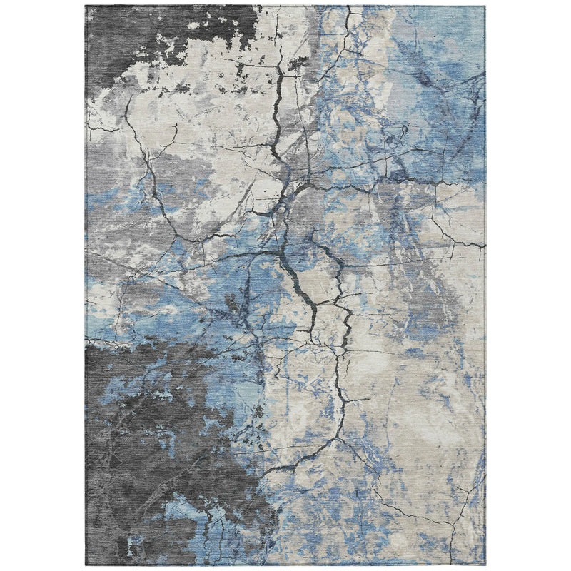 9' X 12' Denim Blue And Blue Abstract Washable Indoor Outdoor Area Rug Homeroots Outdoor