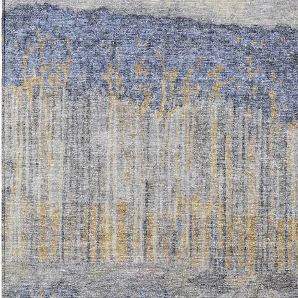 9' X 12' Denim Blue And Blue Abstract Washable Indoor Outdoor Area Rug Homeroots Outdoor