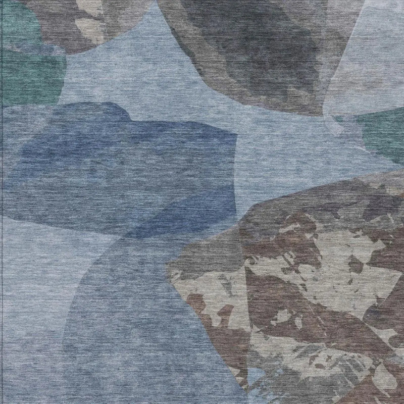 9' X 12' Denim Blue And Blue Abstract Washable Indoor Outdoor Area Rug Homeroots Outdoor