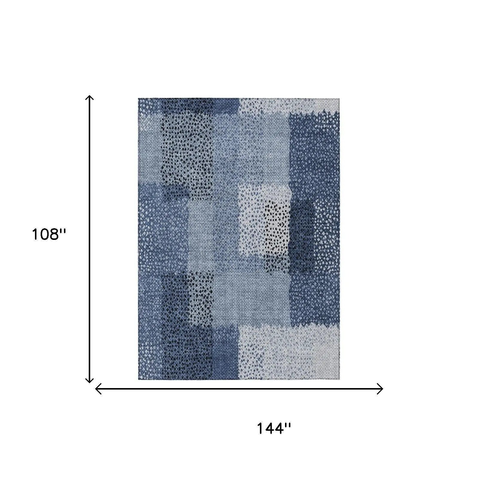 9' X 12' Denim Blue And Blue Abstract Washable Indoor Outdoor Area Rug Homeroots Outdoor