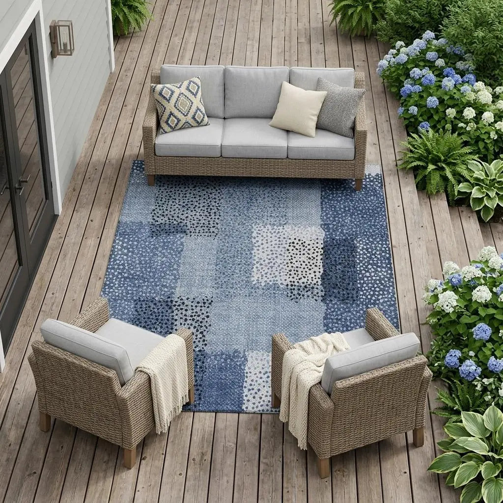 9' X 12' Denim Blue And Blue Abstract Washable Indoor Outdoor Area Rug Homeroots Outdoor