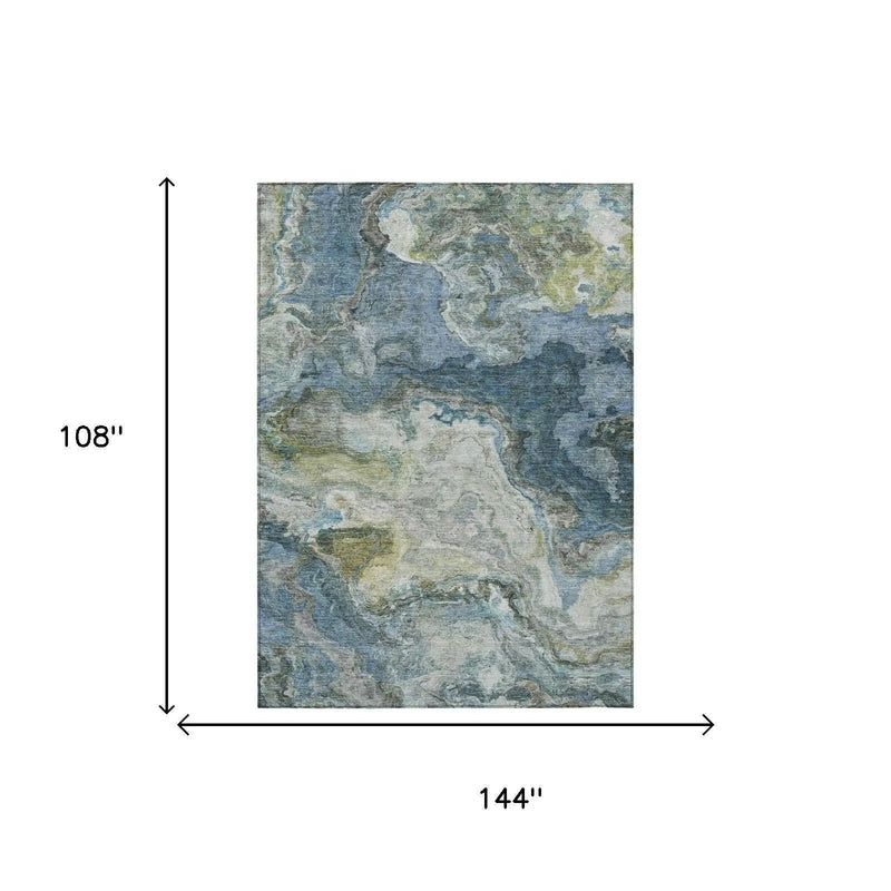 9' X 12' Denim Blue And Blue Abstract Washable Indoor Outdoor Area Rug Homeroots Outdoor
