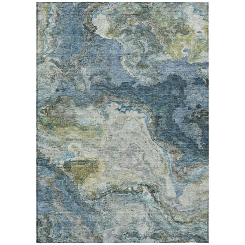 9' X 12' Denim Blue And Blue Abstract Washable Indoor Outdoor Area Rug Homeroots Outdoor